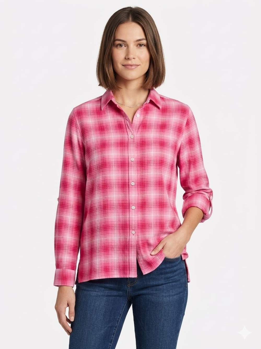 Pendleton Pink Plaid Button-Up Cotton Blouse